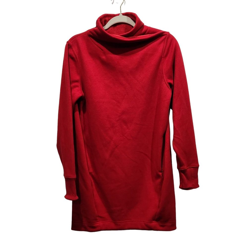 Athleta Clover Berry Red Cozy Karma Twist Funnel Neck Sweatshirt Dress, XSP